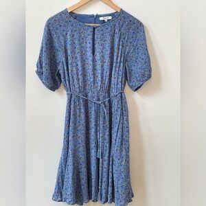 Madewell  Women’s Tassel-Tie Mini Dress in Calico Floral Summery Blue Size 4
